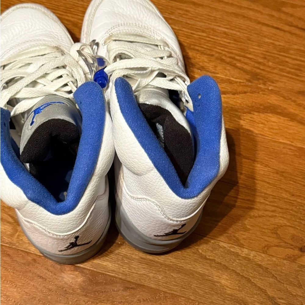 Jordan White and Blue Retro 5 Sneakers
